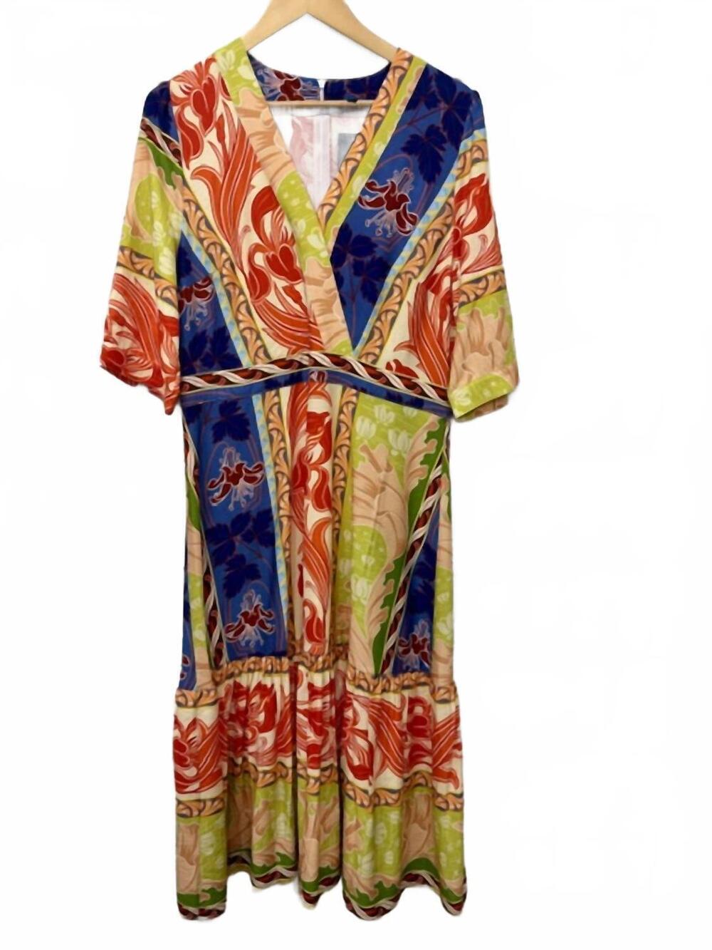 NEW BOHO CHIC women's waist band midi dress in multi colored